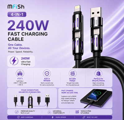Mfish 4-in-1 Fast Charging Cable UAE – Universal Multi USB Charger