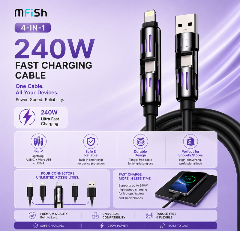 Mfish 4-in-1 Fast Charging Cable UAE – Universal Multi USB Charger